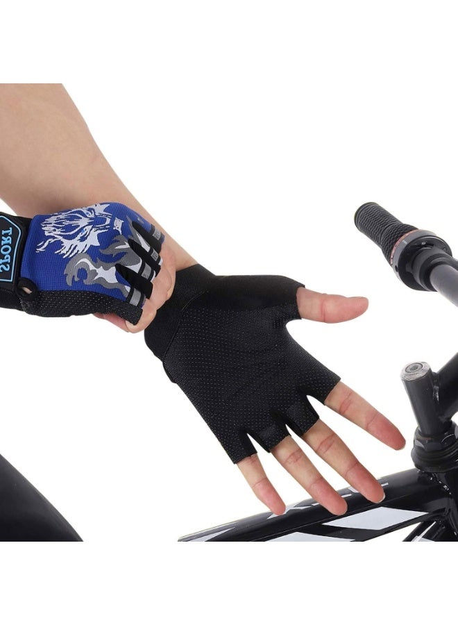 CLENEA Kids Fingerless Cycling Gloves, Children Half Finger Sport Gloves, Breathable Non-Slip Shock-Absorbing Child Riding Bike Gloves, Fishing Roller Skating Hunting Climbing Gloves - Image 2
